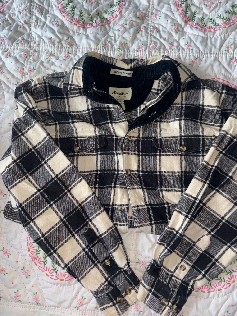 Eddie Bauer Black and Cream Plaid McKinney Flannel